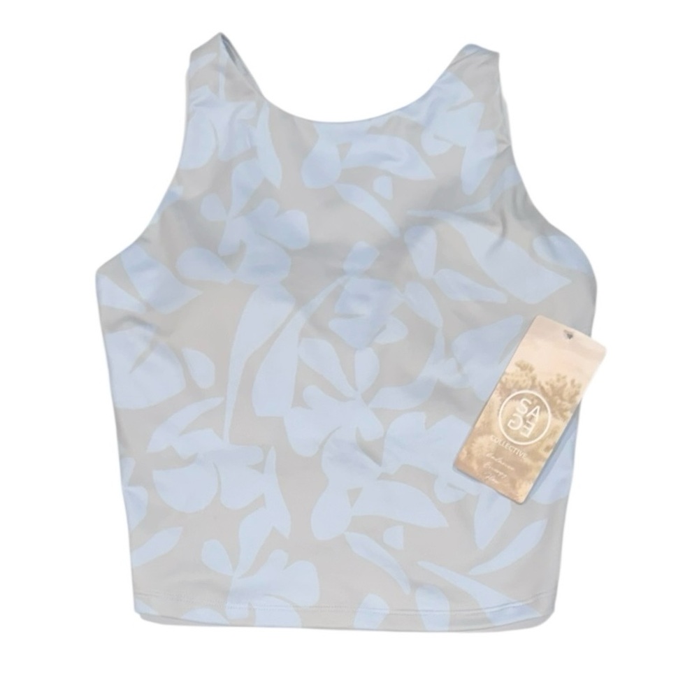 SAGE Collective Crop Sports Bra Floral Baby Blue Gray NWT XS